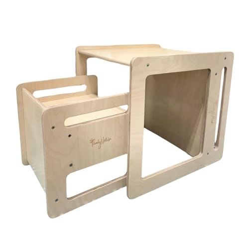 Family Nation, Set Tavolo e Sedia Montessoriani Evolutivi, Altezza Regolabile, Ideale per Leggere e Disegnare, per Bambini dai 10 ai 48 Mesi, Solida Struttura in Legno, Natural : Casa e cucina