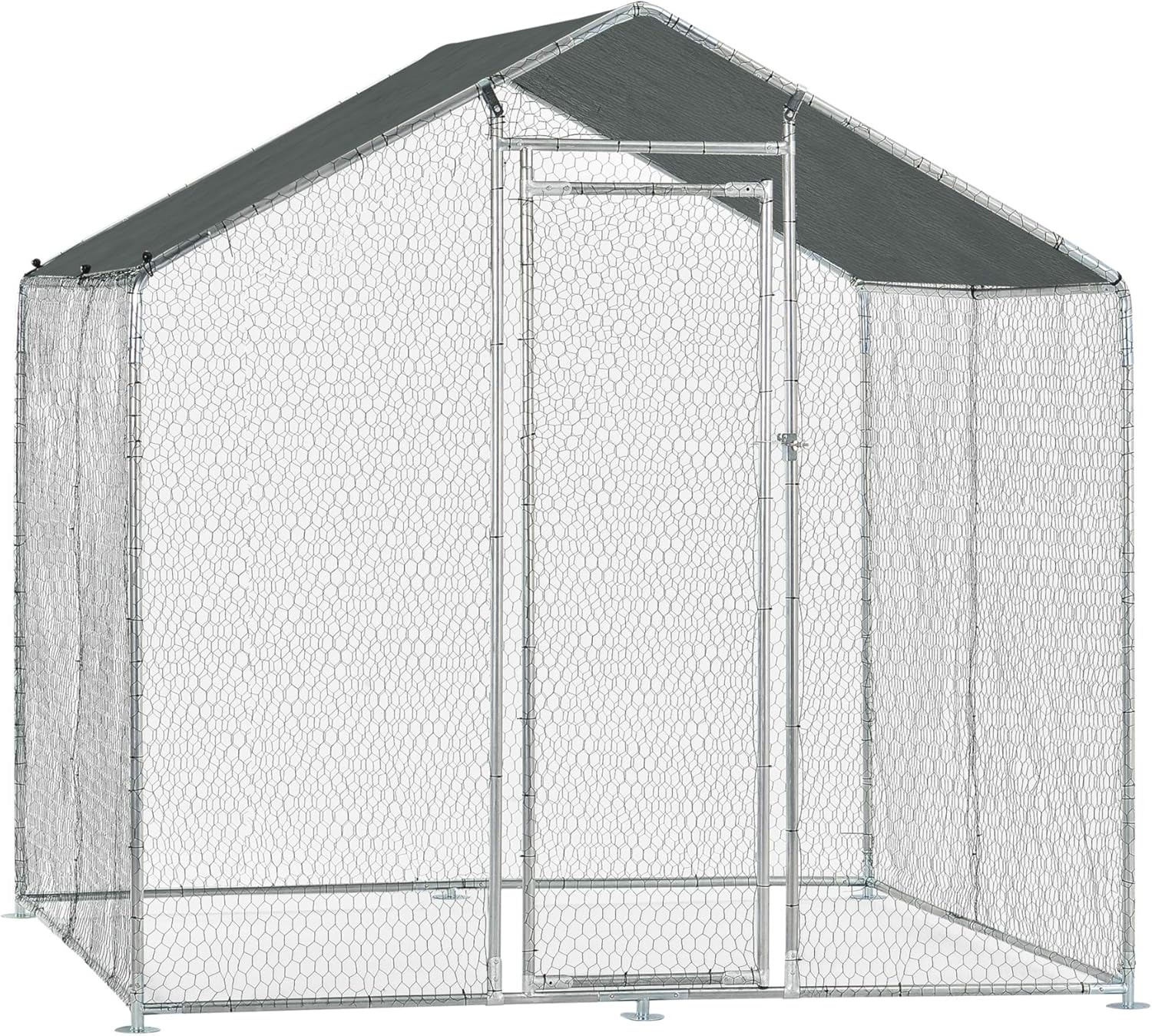 pro.tec Gabbia per Pollame con Tettuccio Protezione Sole e Porta Voliera da Giardino Pollaio da Esterno per Volatili 2x2x2 m con Recinzione a Rete Metallica