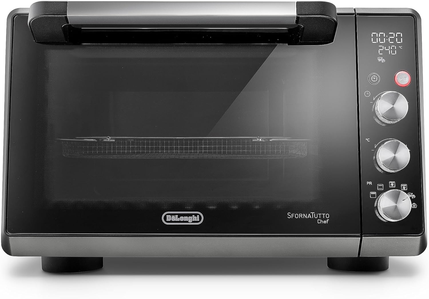 De'Longhi Sfornatutto Chef EO34302 Forno Elettrico Ventilato con 4 Modalità di Cottura, Porta Doppio Vetro, Temperatura 80-230°C, Timer 120', Include Teglia e Griglia, Capacità 34L, 2000W, Nero