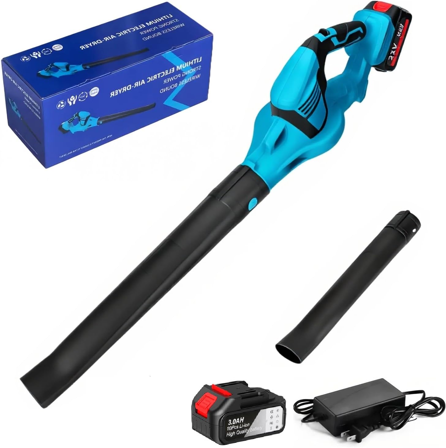 Battery Leaf Blower, 21V Leaf Blower with Battery, Leaf Blower with 2 x 4.0Ah Batteries, Powerful Lawn Care Air Fan (with 2 x 4000mAh Batteries)