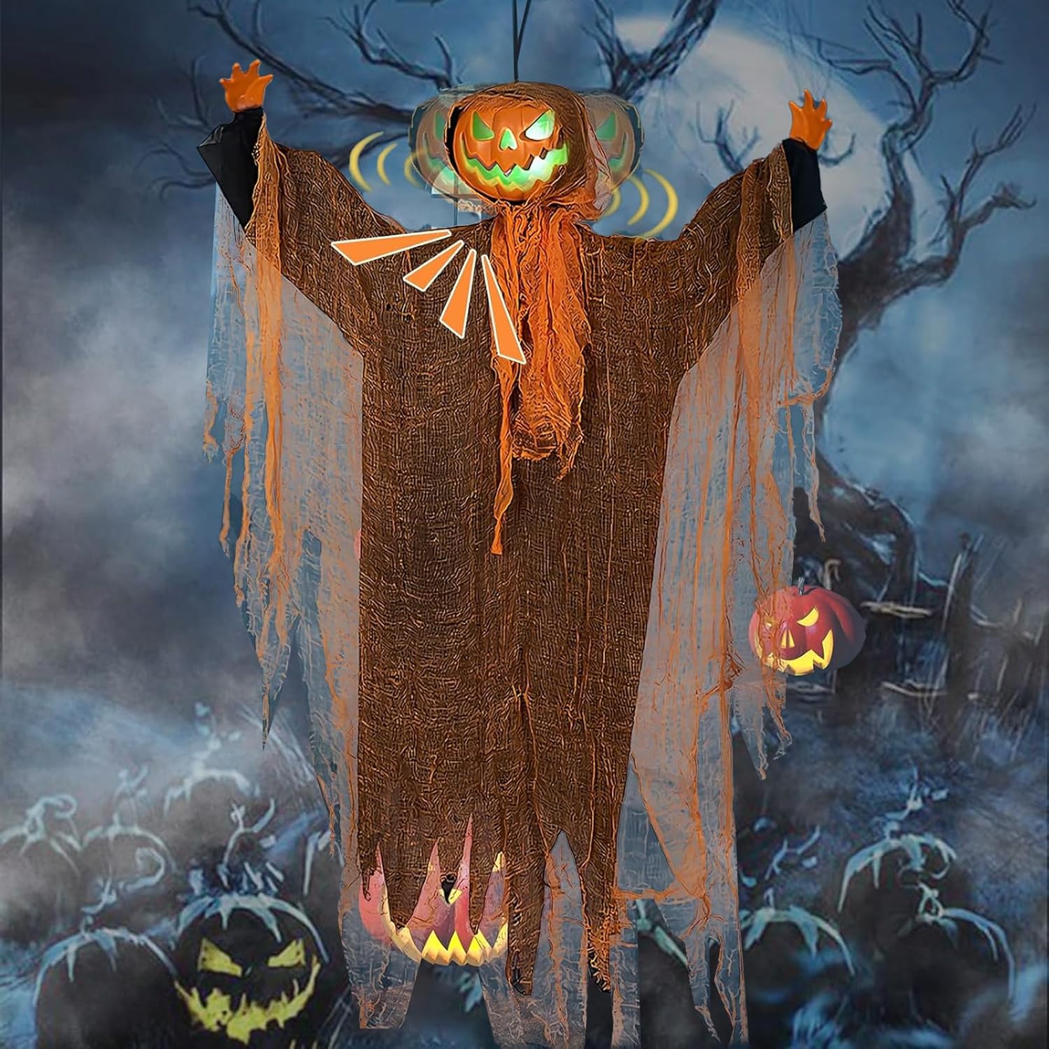 HUIKUANGEU Decorazione Spaventapasseri Spettrale,Decorazione Dello Spaventapasseri Spettrale di Halloween,Decorazione Spaventapasseri Fantasma di Zucca,Decorazione Sospesa a Forma di Fantasma