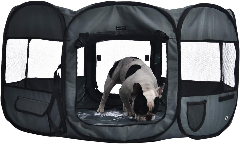 Amazon Basics Octagonal Portable Pet Enclosure, 45 Inches, Grey