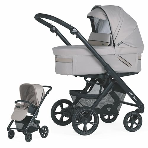 BEBECAR Parkour Cross passeggino a due pezzi, telaio ridotto, navicella completa con capottina estensibile, sedia reversibile con capottina estensibile. Telaio nero beige U223 : Prima infanzia