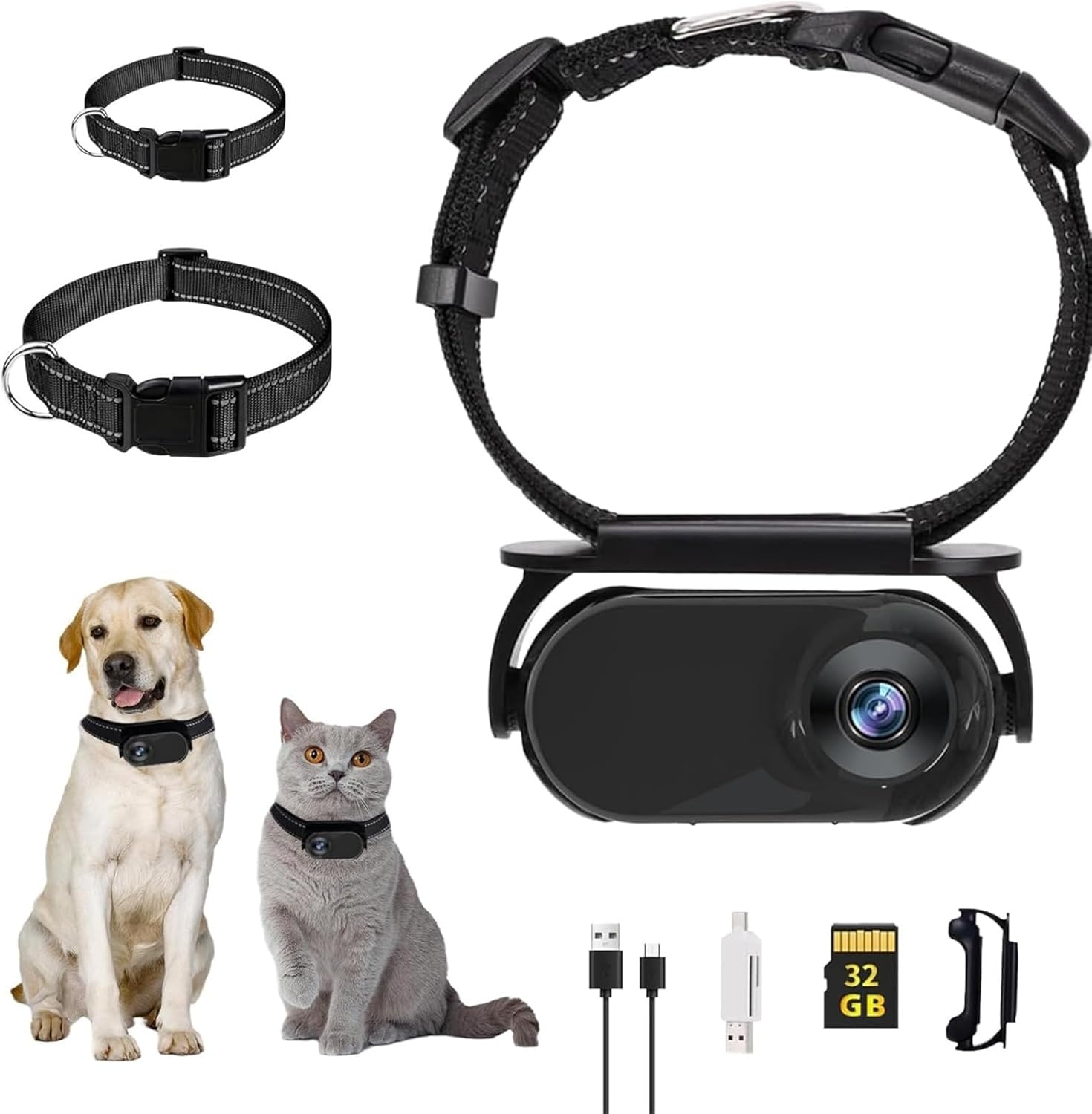 SVELNIO Telecamera da Collare per Cani con Scheda SD da 32 GB, Telecamera WiFi da Collare per Gatti, Telecamera d'azione Senza Fili, Mini Telecamera per Uso Interno ed Esterno