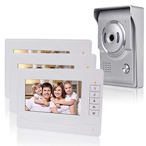 Kadongli KDL Video Citofono Videocitofono Intelligente Telefono Porta Videocitofono Campanello 7 Pollici Telecamera IR Esterna Impermeabile con Monitor per la Casa (3 Monitor) : Fai da te