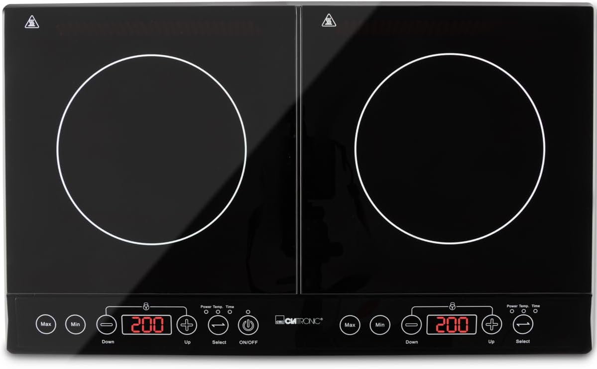 Clatronic DKI 3609-Piastra ad induzione doppia portatile, 10 livelli di temperatura, 3500 W
