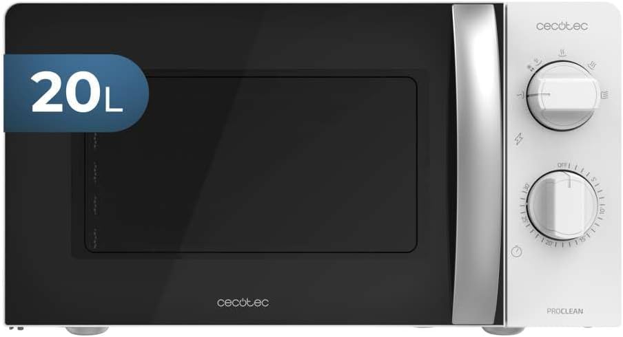 Cecotec ProClean 2110 20 Litre 700W Microwave Oven with 6 Power Levels, Grill Function, 3DWave Technology, Defrost Mode, Timer up to 30 Minutes