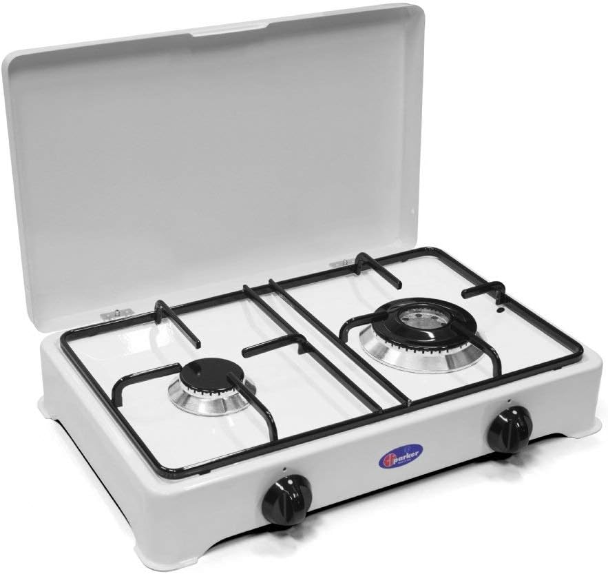 Parker 2002CBGP/C 2 Burner LPG Gas Burner with 3.5 kW Double Crown Burner for Outdoor Use Made in Italy Complete with 1.5 m Gas Hose - Hose Clips and Pressure Regulator