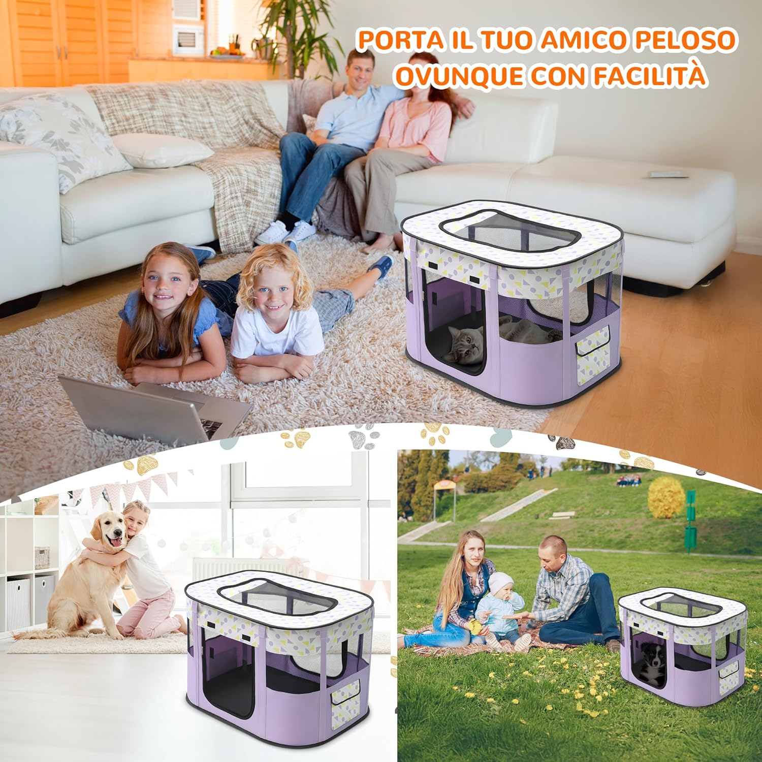 ALLSOPETS Indoor Dog Enclosure Foldable Also Outdoor Portable Breathable Playpen for Cats Rabbits Puppy with Carry Bag for Travel Camping (Brown Bear, M)