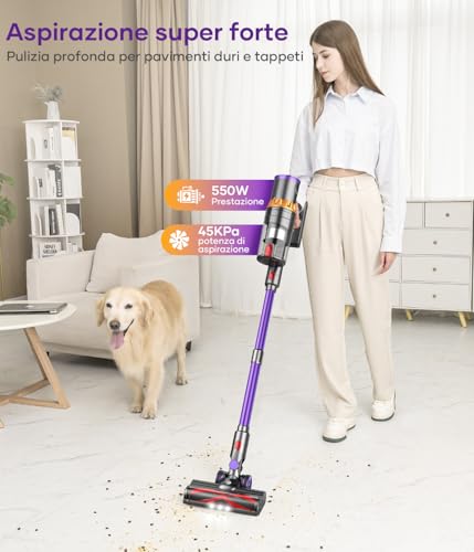 CHEBIO Aspirapolvere Senza Fili, 45Kpa/550W/70 Mins Scopa Elettrica Senza Fili con Automatische Saugeinstellung e Display LED, Aspirapolvere con Anti Avvolgimento per Pavimenti/Tappeti/Peli : Amazon.it: Casa e cucina