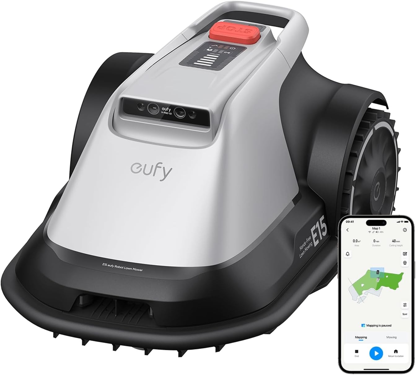 eufy E15 Robot Tagliaerba senza Filo Perimetrale, Nessuna Perdita di Segnale, Senza RTK,TrueVision, Navigazione Smart, Giardini fino a 800 m², Taglio Preciso Bordi, Evita Ostacoli, Controllo App