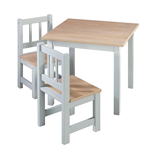 roba Set Tavolo   2 Sedie per Bambini Woody   Robusti e Resistenti   Mobili per la Cameretta   dai 18 Mesi   Decorazione in Legno   Legno Laccato Grigio : Moda