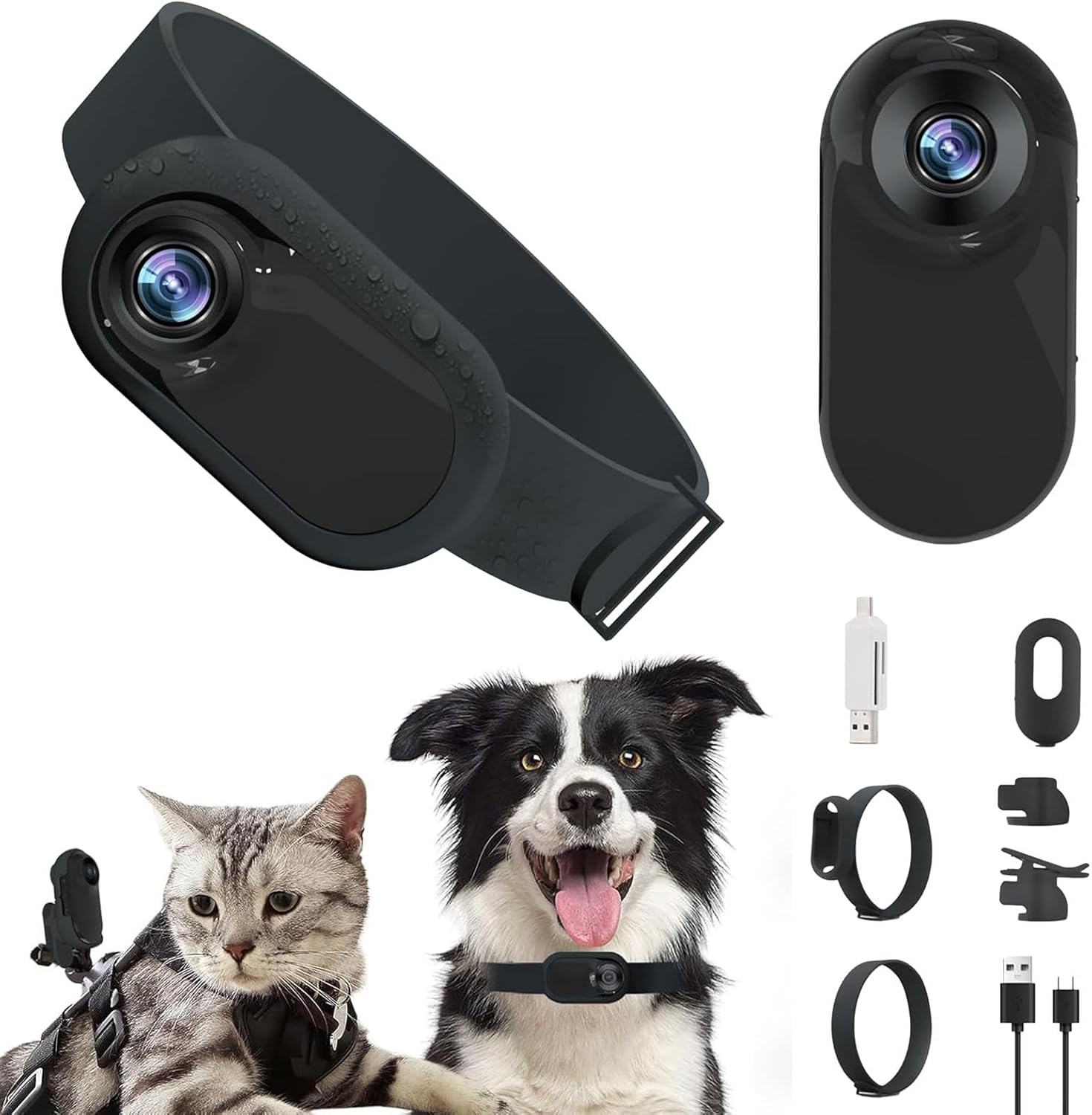 Generico Collare per fotocamera per gatti | Fotocamera Per Azione Corporea | Telecamera per collare per cani | Fotocamera sportiva HD 1080p Con Registrazioni Video E registrazioni, Per Cani, Gatti