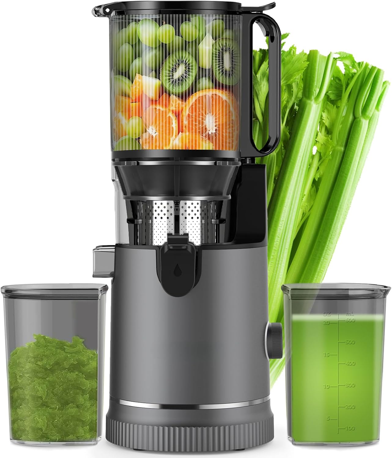 Estrattore di Succo - Slow Juicer con Bocca da 147 mm & Motore 400W | Alta Estrazione & Conservazione Nutrienti | Capacità 1,8L con 2 Bicchieri | Estrattore per Frutta e Verdura Intera