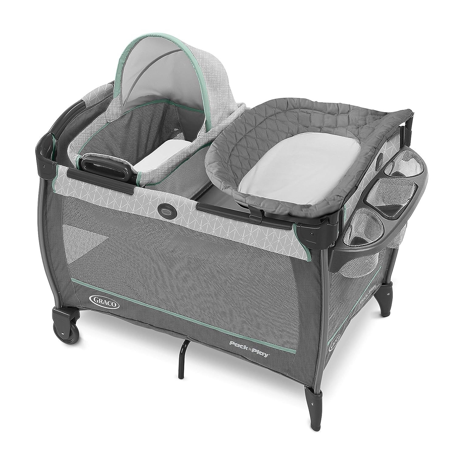 Graco Pack 'n Play Close2Baby Bassinet Playard con culla portatile, fasciatoio e altro ancora, Derby