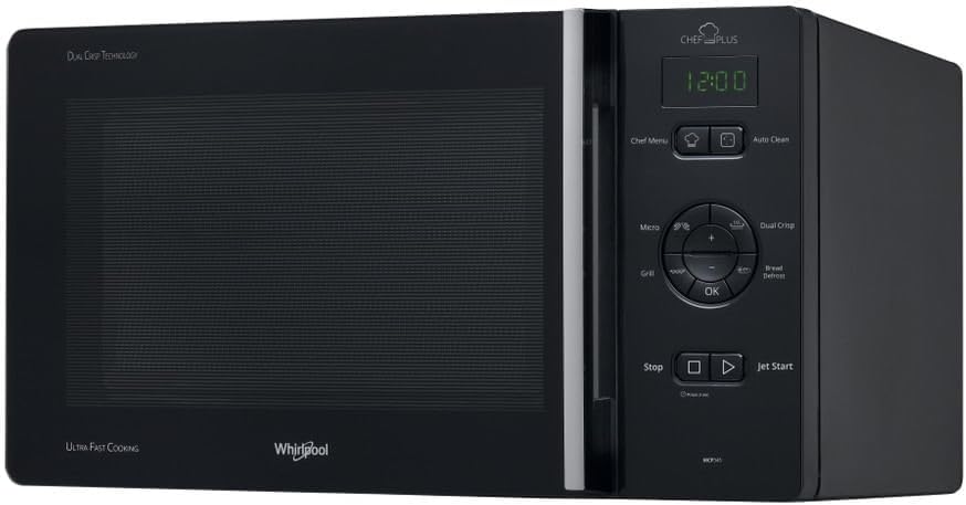 Whirlpool MCP 345 WH – Dimensions 52 cm x 42.5 cm x 30.3 cm, 25 Litre Oven with 800W Microwave Power and 800W Grill. With DualCrisp Function for Crunchy Foods
