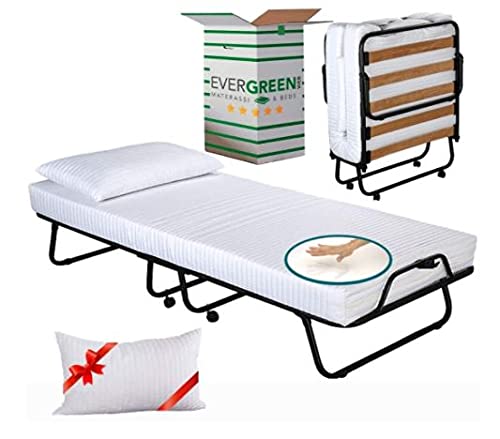 EVERGREENWEB Letto Brandina Pieghevole con Materasso Memory Foam 80x190 Alto 12 cm SFODERABILE LAVABILE, Struttura Rete Singola a Doghe in Legno   Cuscino Omaggio, Kit Letto Salvaspazio con Rotelle : Amazon.it: Casa e cucina