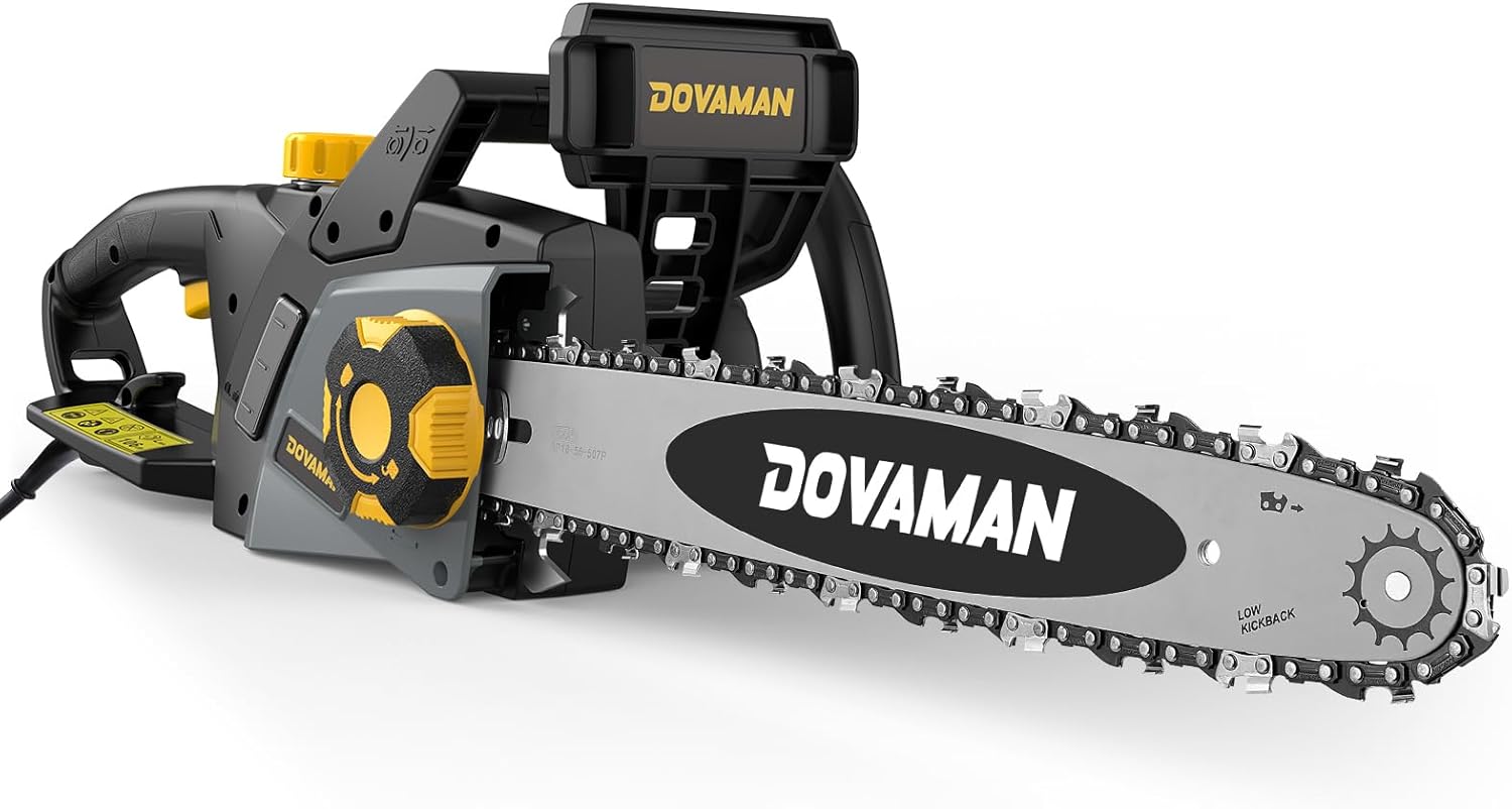 DOVAMAN 2400W Motosega Elettrica, 40cm Barra e Catena Oregon, Tensionamento Senza Attrezzi, Freno Sicurezza, 1 Catena Oregon e 1 Extra, Ideale per Legna da Ardere, Potatura e Uso in Giardino - DCS01A