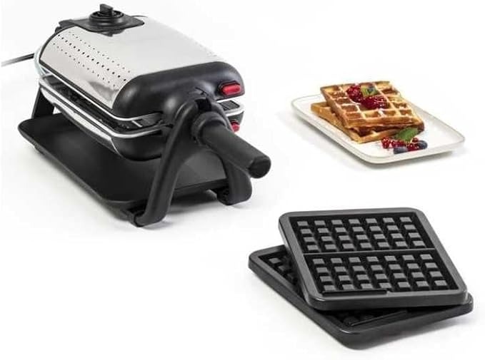 TEFAL WM756D12 Gaufrier King Size 1200W Thermostat Voyant lumineux Bouton On/Off Poignée tournante et rabattable Noir/Inox