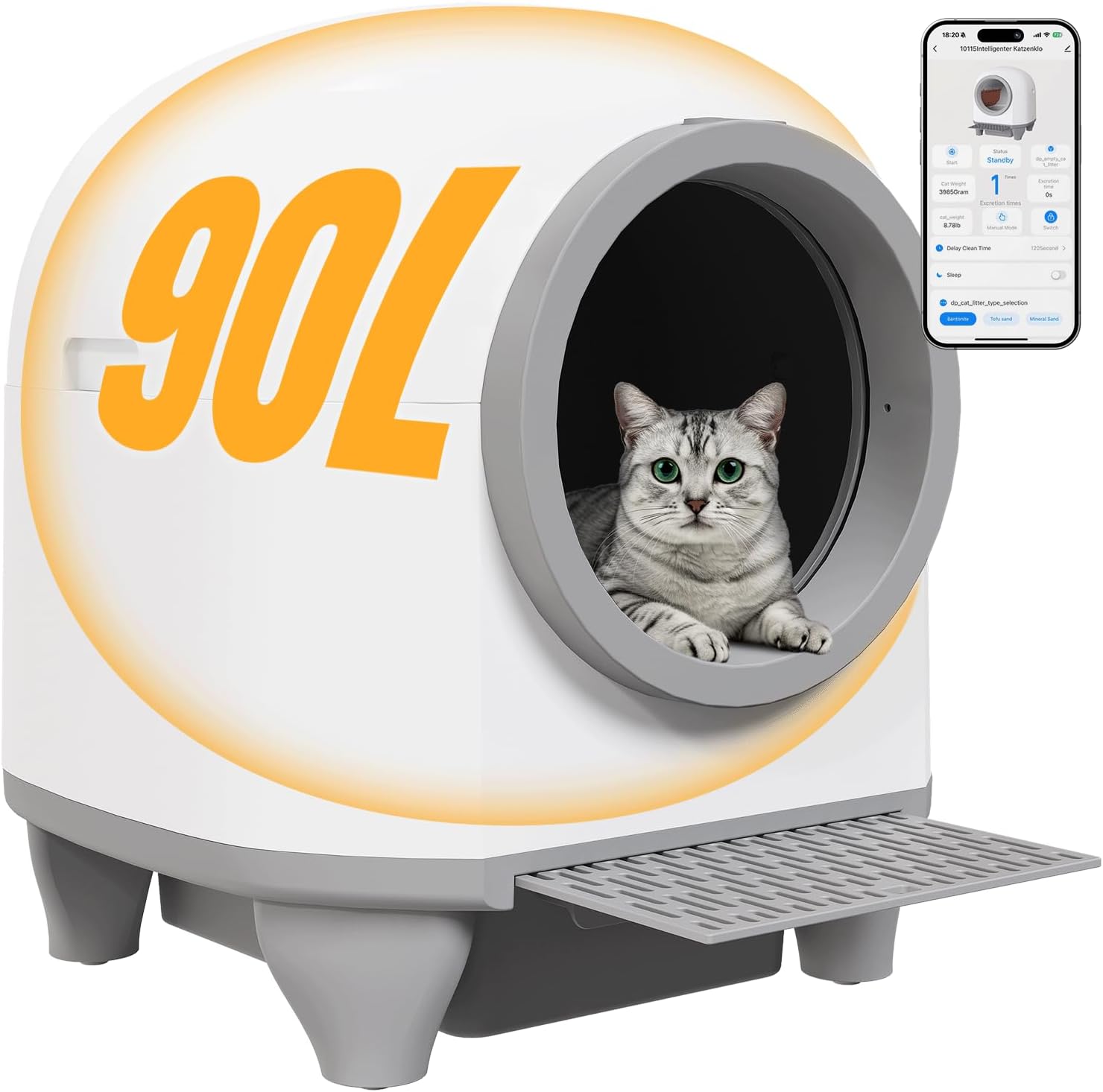 Devoko Lettiera elettrica autopulente da 90 l, con sacchetto della spazzatura e tappetino di grande capacità, pulizia immediata, ideale per gatti di grandi dimensioni, adatta per famiglie multi-gatto