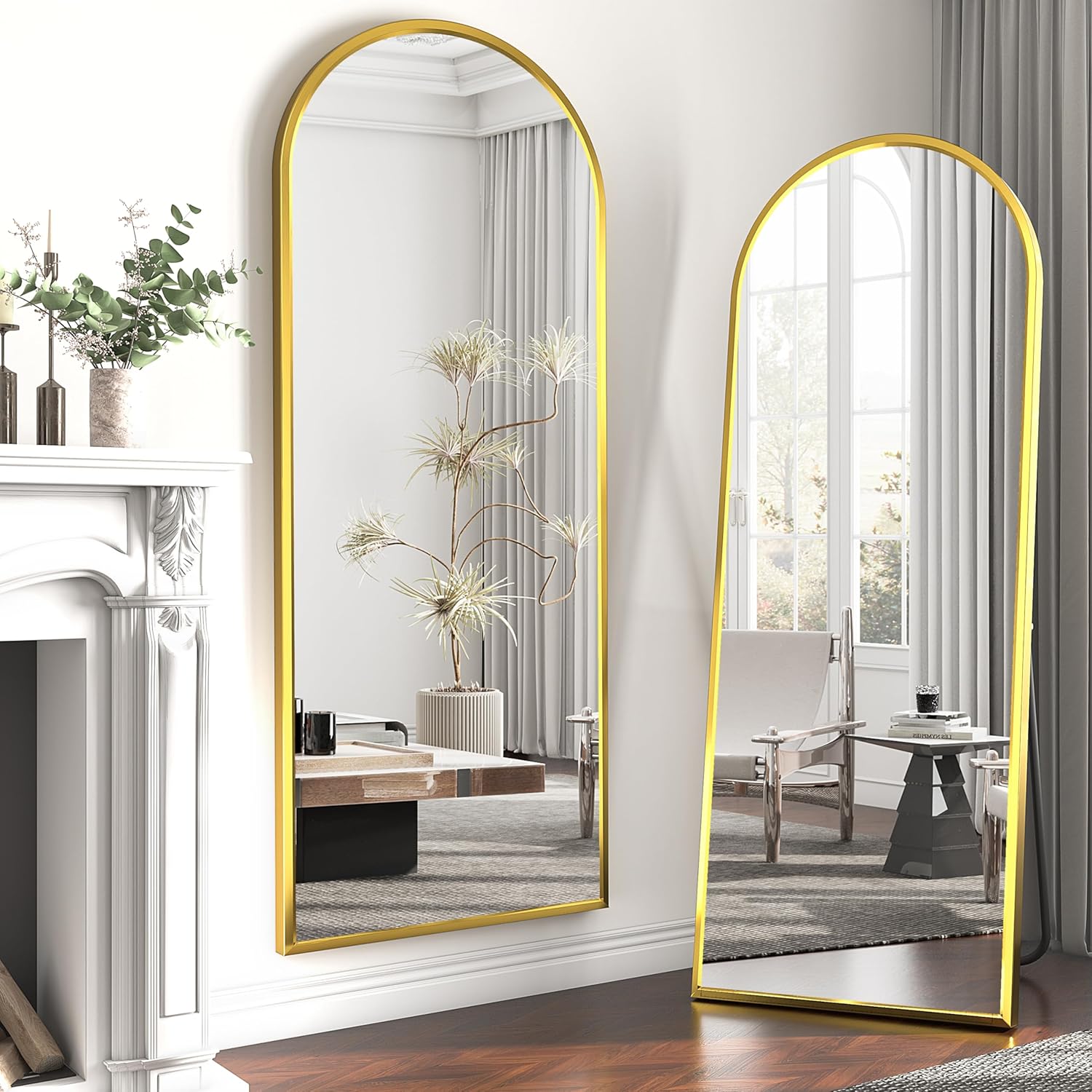 Specchio da terra ad arco, Grande specchio a figura intera, 165 x 60 cm Specchio a figura intera con staffa, nero, Specchio per vestirsi, Per camera da letto, soggiorno