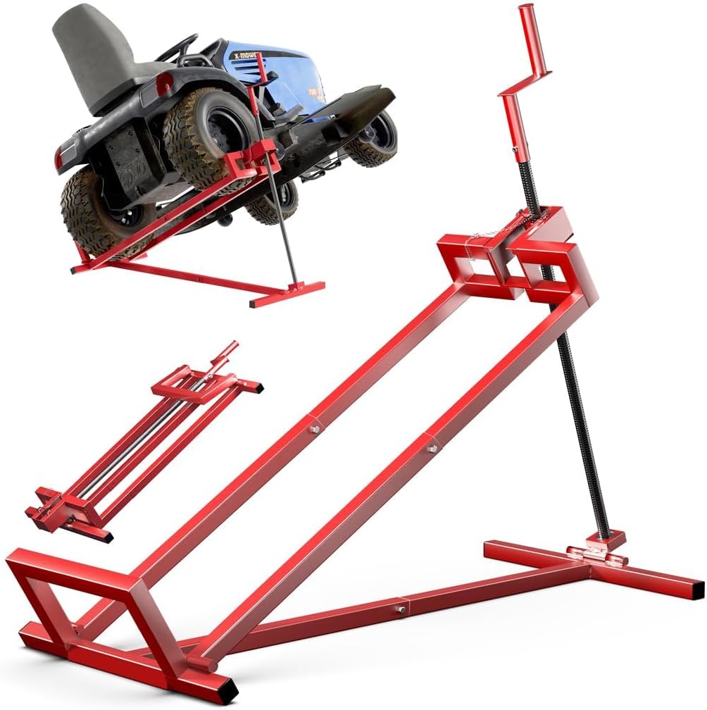 VOUNOT Telescopic Lawn Mower Tractor Lifter, Lifting Device, 30% Space Saving, Maximum Load 400 kg, Red