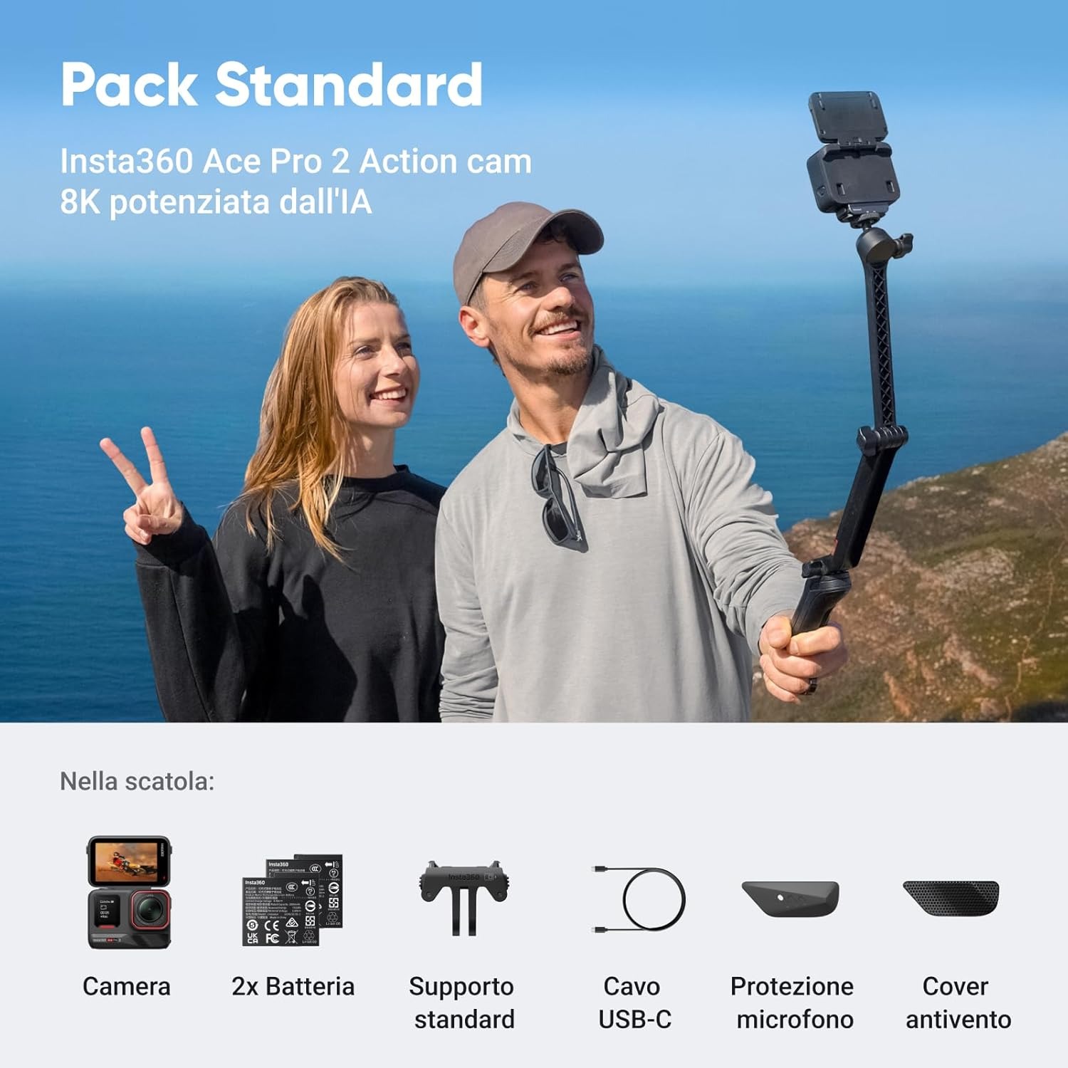 Insta360 Ace Pro 2 Pack Doppia Batteria - Telecamera d'azione impermeabile 8K co-progettata con Leica, sensore 1/1,3