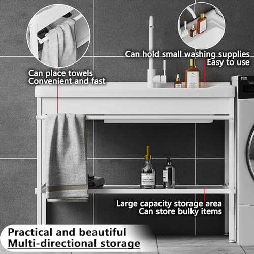 Lavello in ceramica staffa in acciaio inossidabile,vasca da bucato,lavando lavello lavanderia,Con tubi dell'acqua, viti di montaggio, adatto per balcone, giardino, lavanderia,bagno (Size : 32