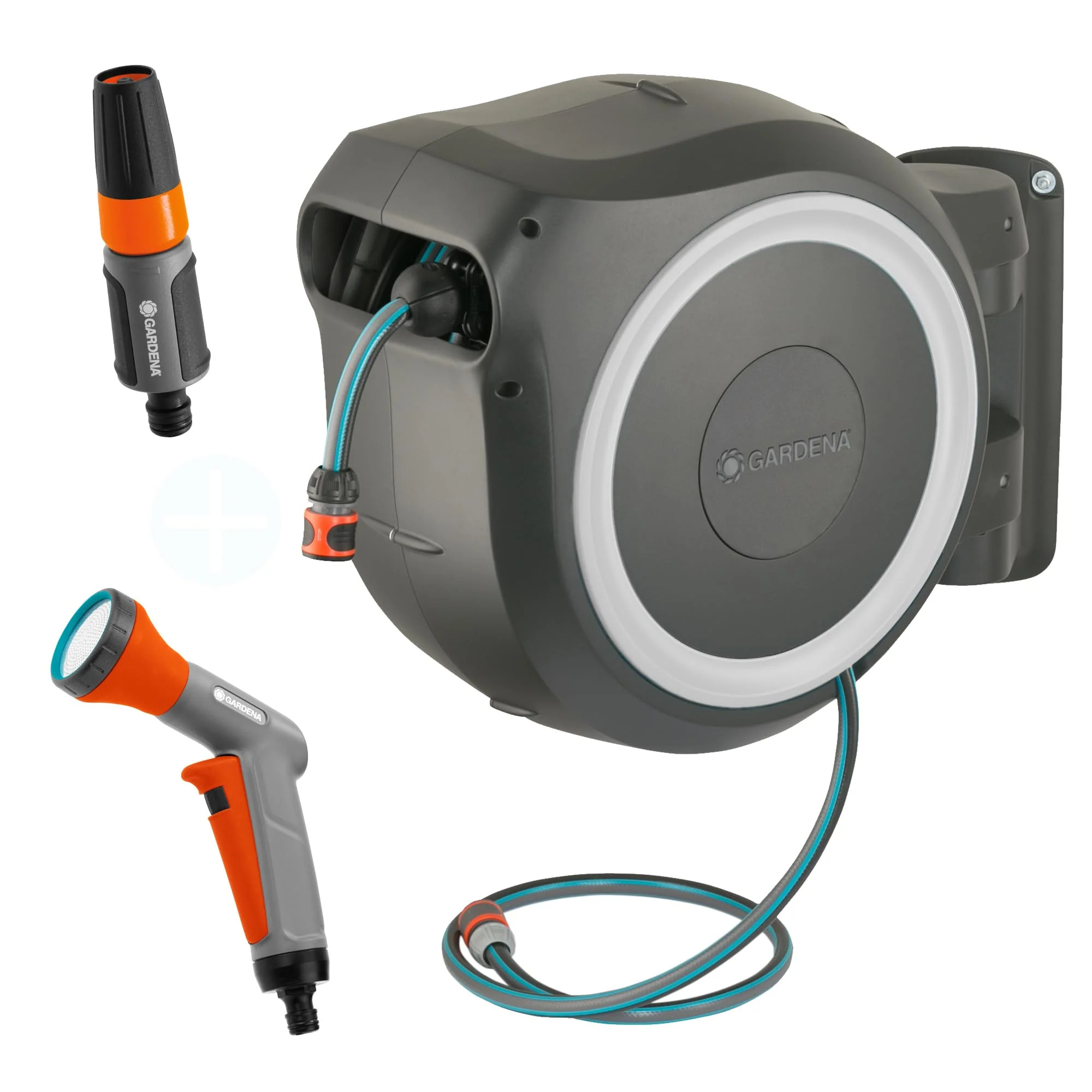 Gardena Cassetta Avvolgitubo da Parete RollUp XL 35 m Esclusiva Amazon: Irrigazione flessibile per grandi giardini, cassetta orientabile, include tubo di qualità da 35 m con doccetta e lancia di pulizia (18632-60)