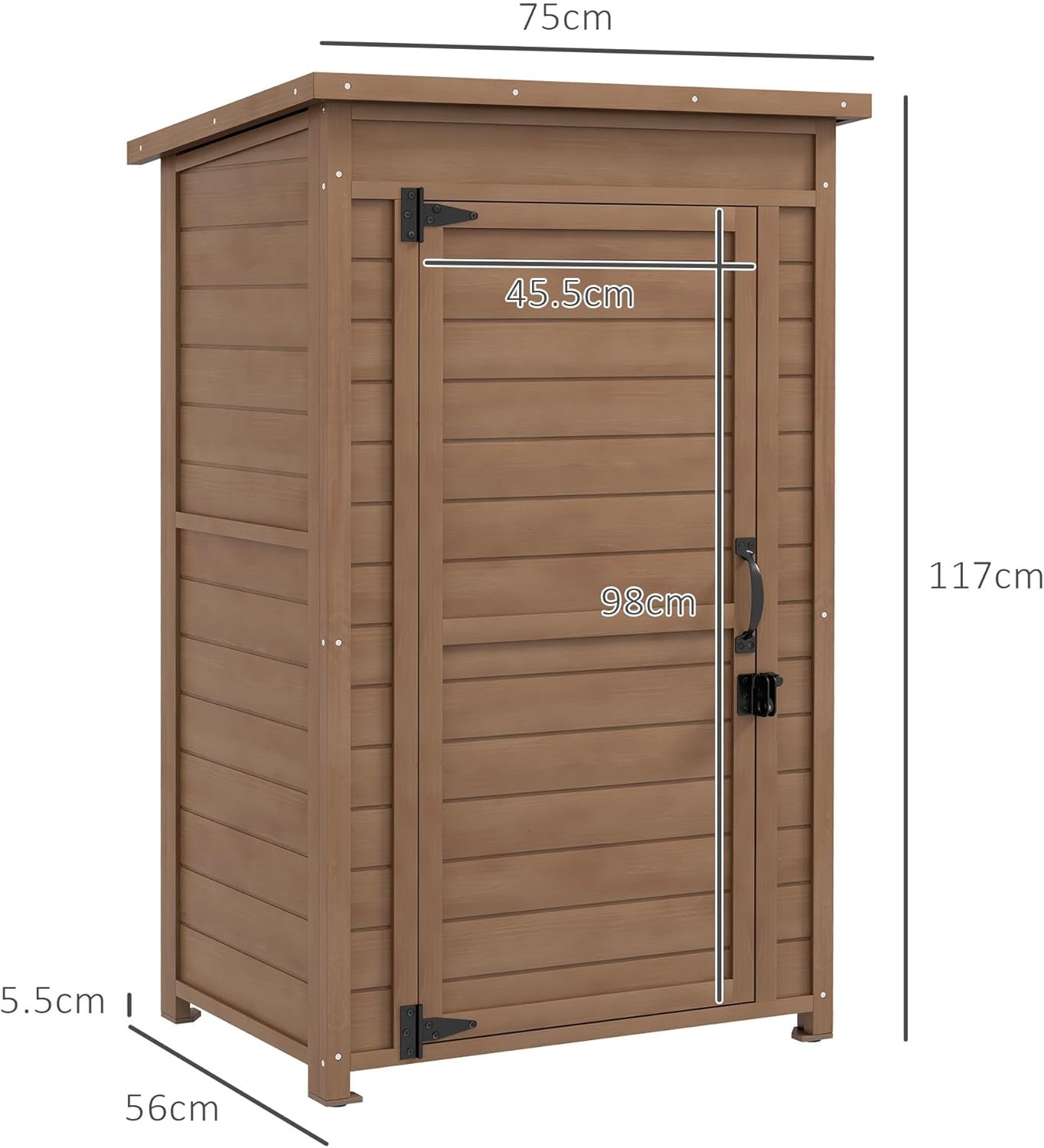 Outsunny Armadio da Esterno con Ripiano Regolabile e Tetto Inclinato, Armadio da Giardino in Legno con Catenaccio, 75x56x117cm, Marrone