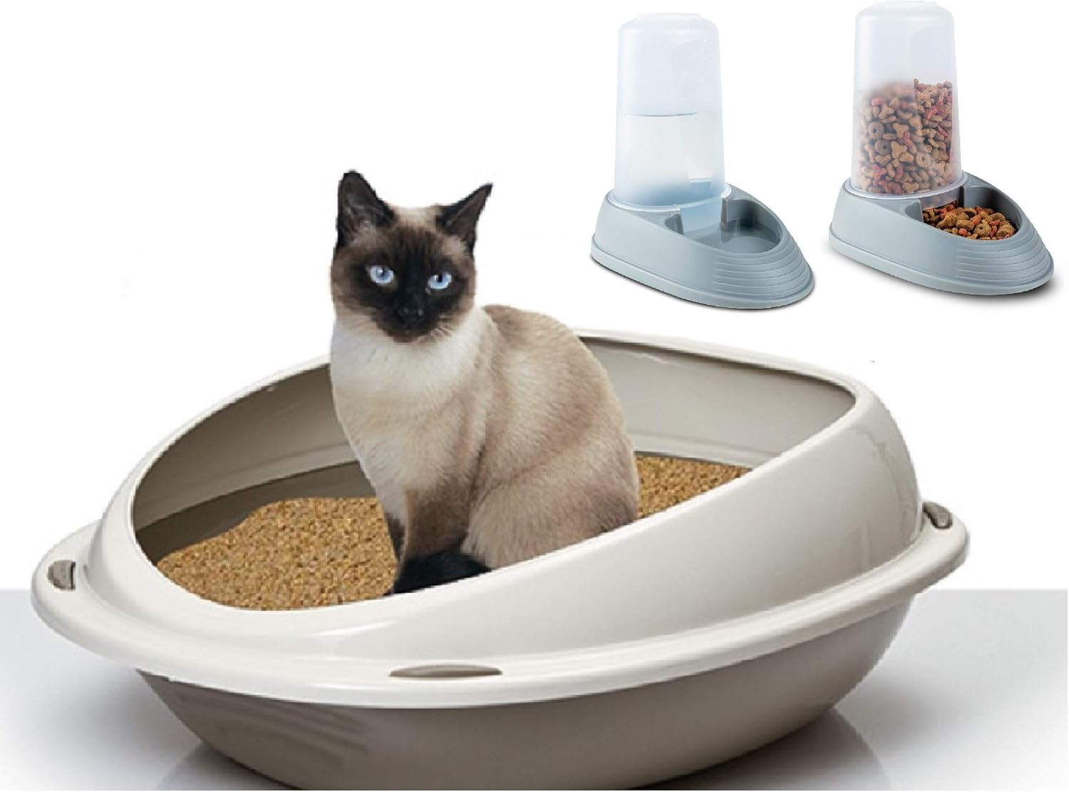 LETTIERA GATTO colore casuale 【Con 2 Ciotola Mangia BEVI 】 BORDI RIALZATI NO SPORCO (57x40x19h cm)