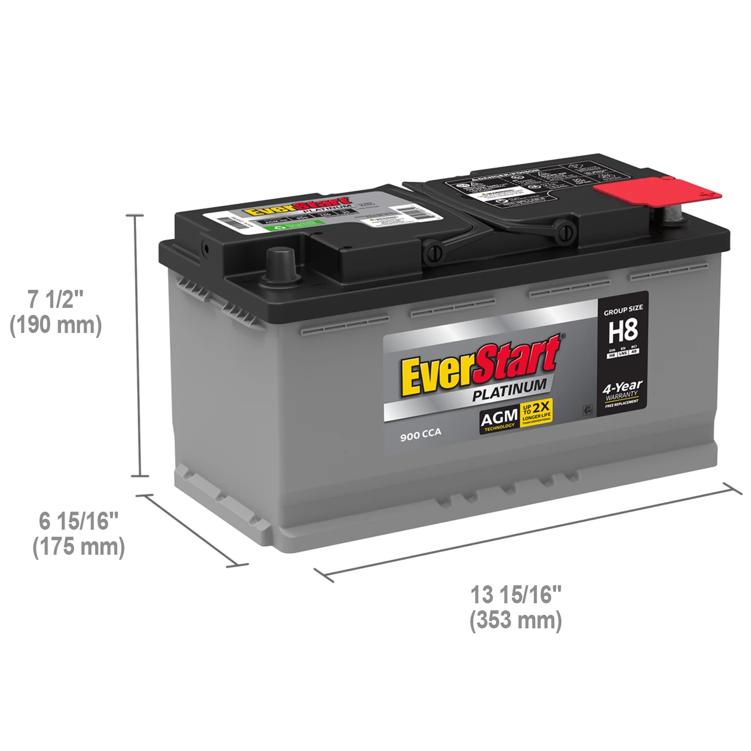 Batteria AGM EverStart Platinum BOXED, gruppo H8 / LN5 / 49 12 Volt, 900 CCA - MadeInUSA