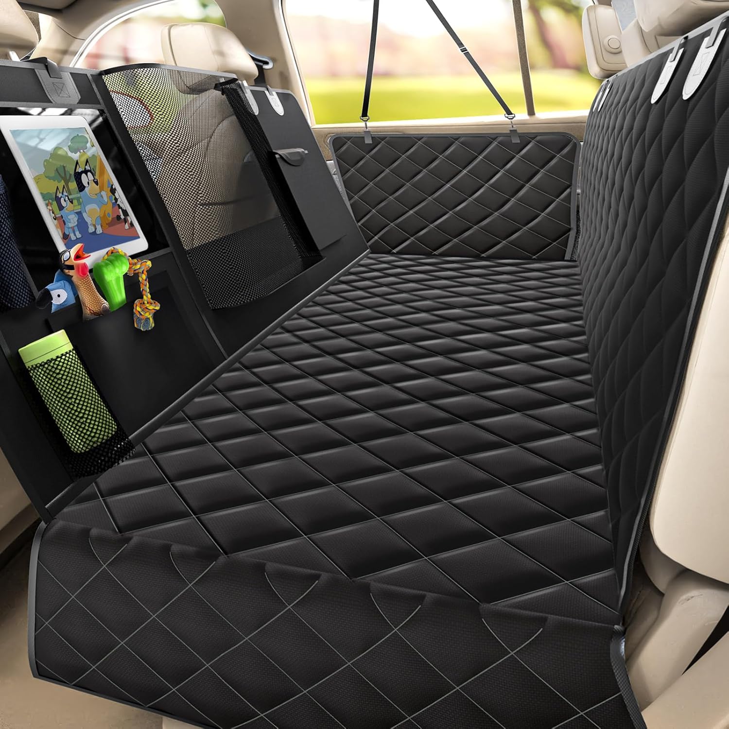 Gimars Telo Auto per Cani, 150*137cm Impermeabile e Antiscivolo Coprisedile Auto per Cani, 6 in 1 Universale Telo Cane Auto Sedili Posteriori Con Finestra Della Rete Visiva e Tasca Portaoggetti, SUV