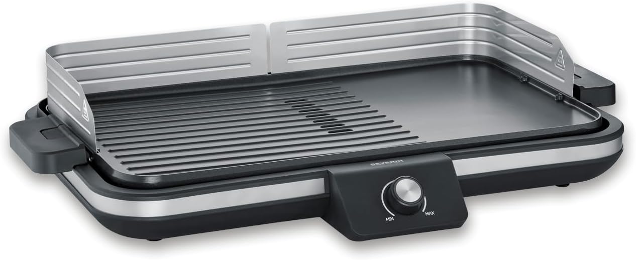 SEVERIN KG 2397 Piano cottura XXL da 2200 Watt, Superficie di cottura multiuso, Piastra in alluminio pressofuso antiaderente, Piastra antiaderente da 2052 cm quadri, Acciaio/nero