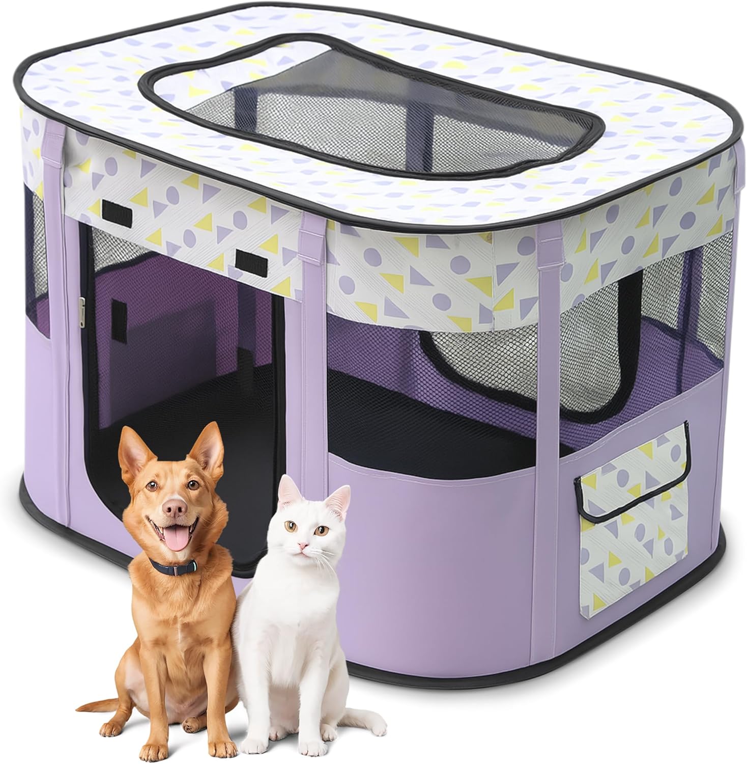 ALLSOPETS Indoor Dog Enclosure Foldable Also Outdoor Portable Breathable Playpen for Cats Rabbits Puppy with Carry Bag for Travel Camping (Brown Bear, M)