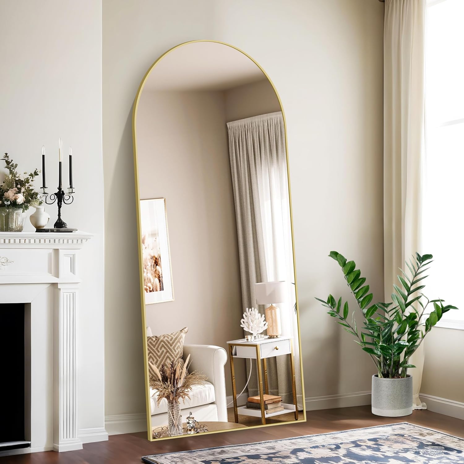 NIMURY Specchio da Terra 179x65 cm, Specchio ad Arco con Cornice in Alluminio oro per Bagno, Camera da Letto, Ingresso e Corridoio