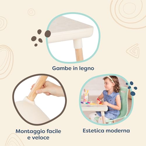B. Spaces   Set tavolo e sedie per bambini   1 tavolo per l'artigianato e 2 sedie per bambini   Gambe in legno naturale   Mobili per bambini, Menta e Avorio   3 anni  (BX1866C1Z) : Casa e cucina