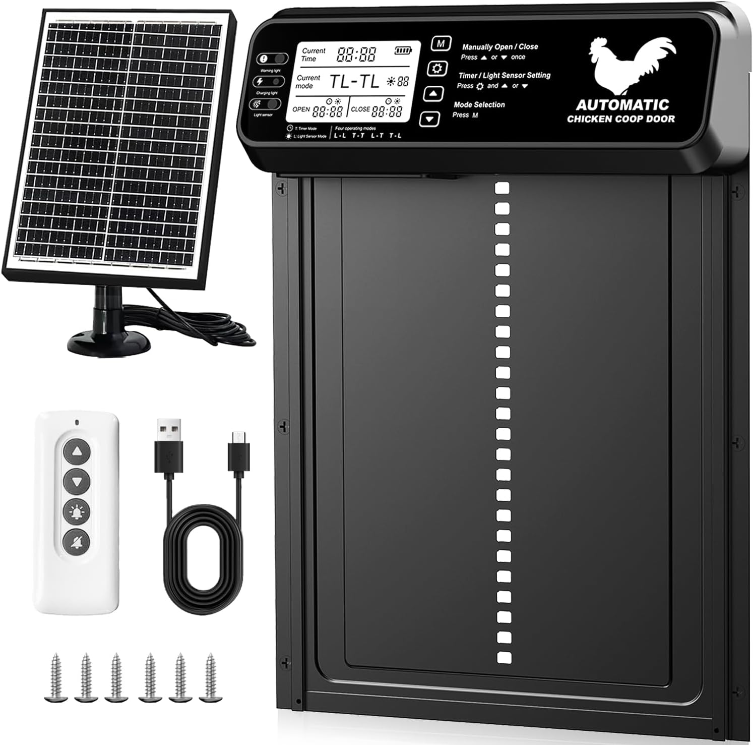 Porta Automatica Pollaio Solare con Funzione Manuale e Timer, Porta Pollaio Automatica Solare Anti-schiacciamento | Lega di Alluminio | Telecomando | Grande Pannello Solare | Batteria ad Alta Capacità
