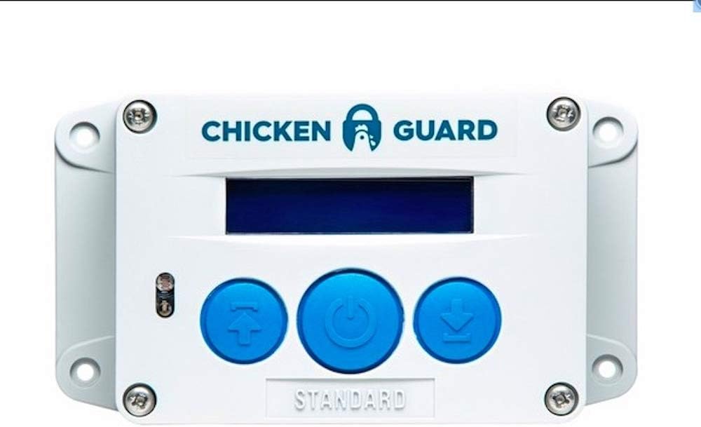 Apertura automatica della porta del pollaio ChickenGuard, alimentata da solare/batterie/elettrico. Timer/sensore di luce; solo unità motore o kit combinati. (PRO + Porta + Kit Solare)