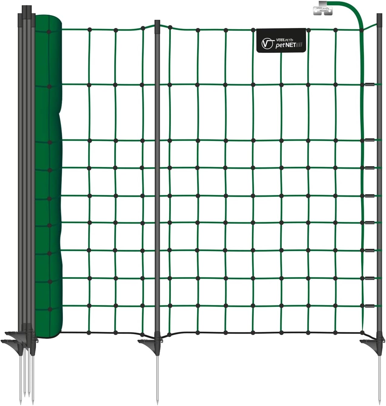 VOSS.PET Rete elettrificabile Pet.Net, per Piccoli Animali, Altezza 65 cm, Lunghezza 12 m, 9 Pali Neri, Colore Verde