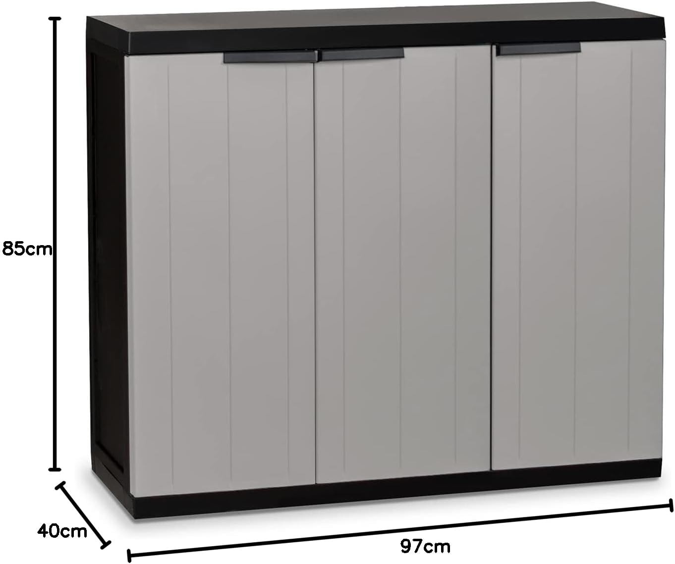 SF SAVINO FILIPPO Mobile in dura plastica di resina grigio e nero con 3 ante e 2 piani da interno per esterno balcone terrazzo casa