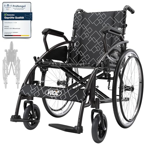 VOCIC U31 Sedia a Rotelle pieghevole leggera 150KG,Carrozzina per disabili in alluminio,Doppio Freno sedia a rotelle per anziani,Pneumatico Solido 60CM per tutti i terreni,Garanzia di 5 anni|Grigio : Amazon.it: Salute e cura della persona