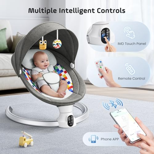 Kotsy sdraietta neonati con telecomando e controllo bluetooth per connessione smartphone,altalena neonato con cintura di sicurezza a 5 punti,con 5 ampiezze altalene timer a 3 stadi : Amazon.it: Prima infanzia