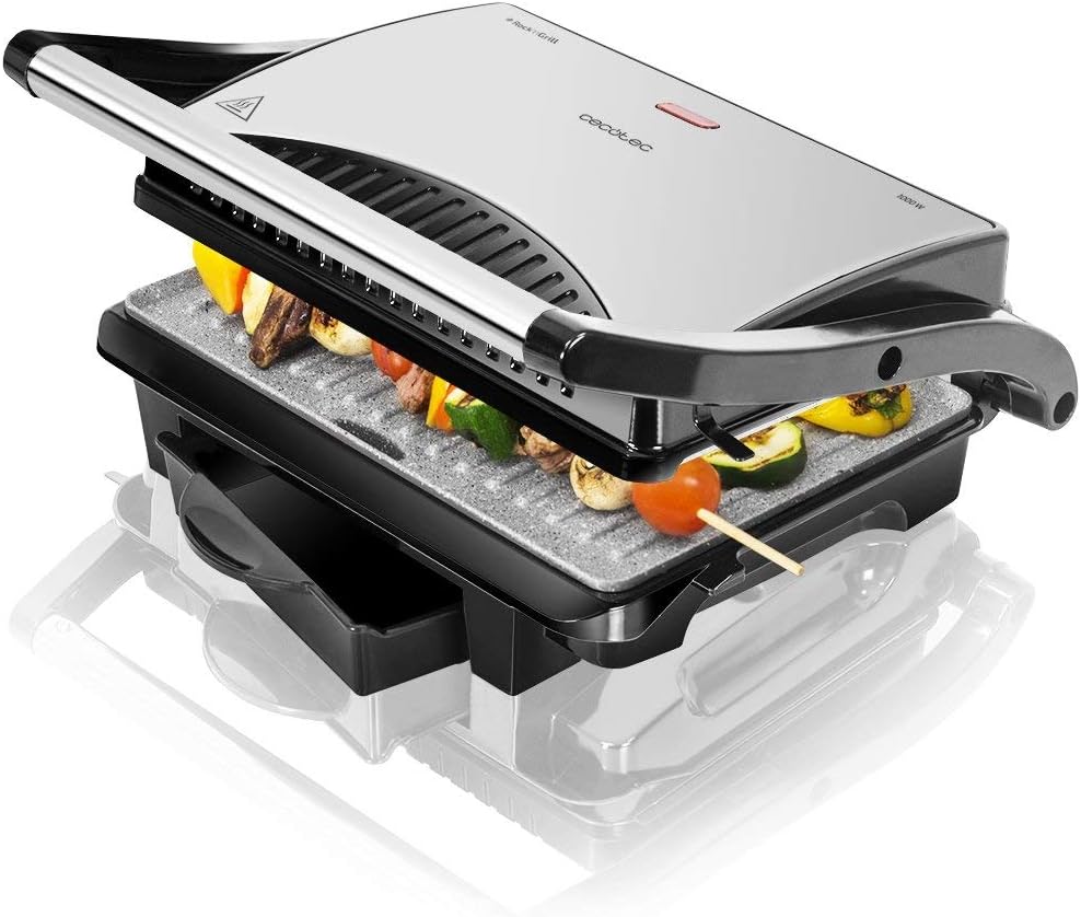Cecotec Griglia Elettrica Rock'Ngrill 1500 Rapid. 1500 W, Rivestimento Rockstone, Piastra Superiore Regolabile in Altezza, Vassoio Raccogli Grasso, Rivestimento Ecologico, 12,4x30,8x33,2 cm