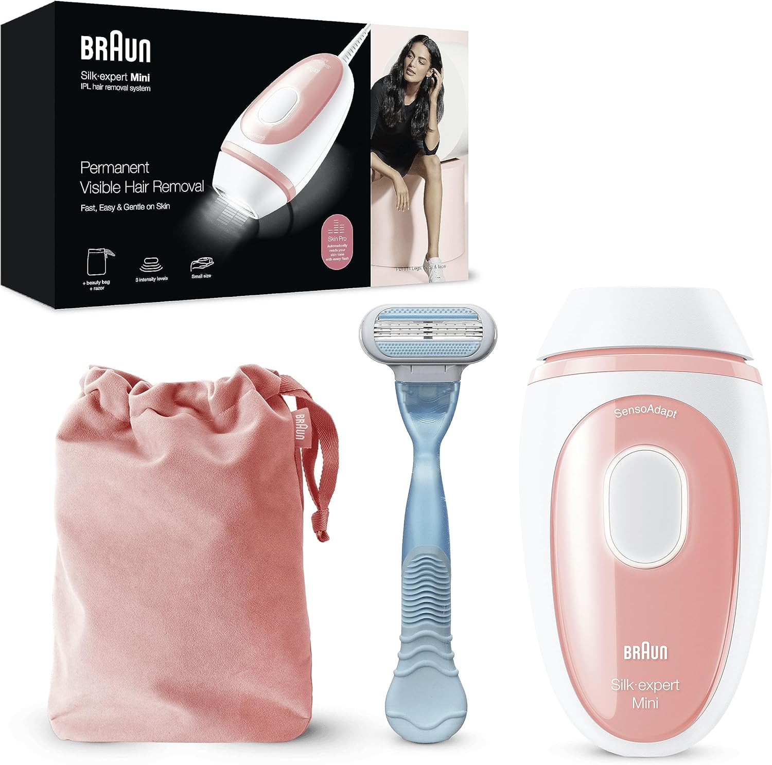 Braun Silk-expert Mini Epilatore Luce Pulsata Di Ultima Generazione, Laser Peli Donna, Ideale per Zone Sensibili, Viso, Bikini e Ascelle, Epilazione Permanente Dei Peli Visibili, PL1014 Rosa