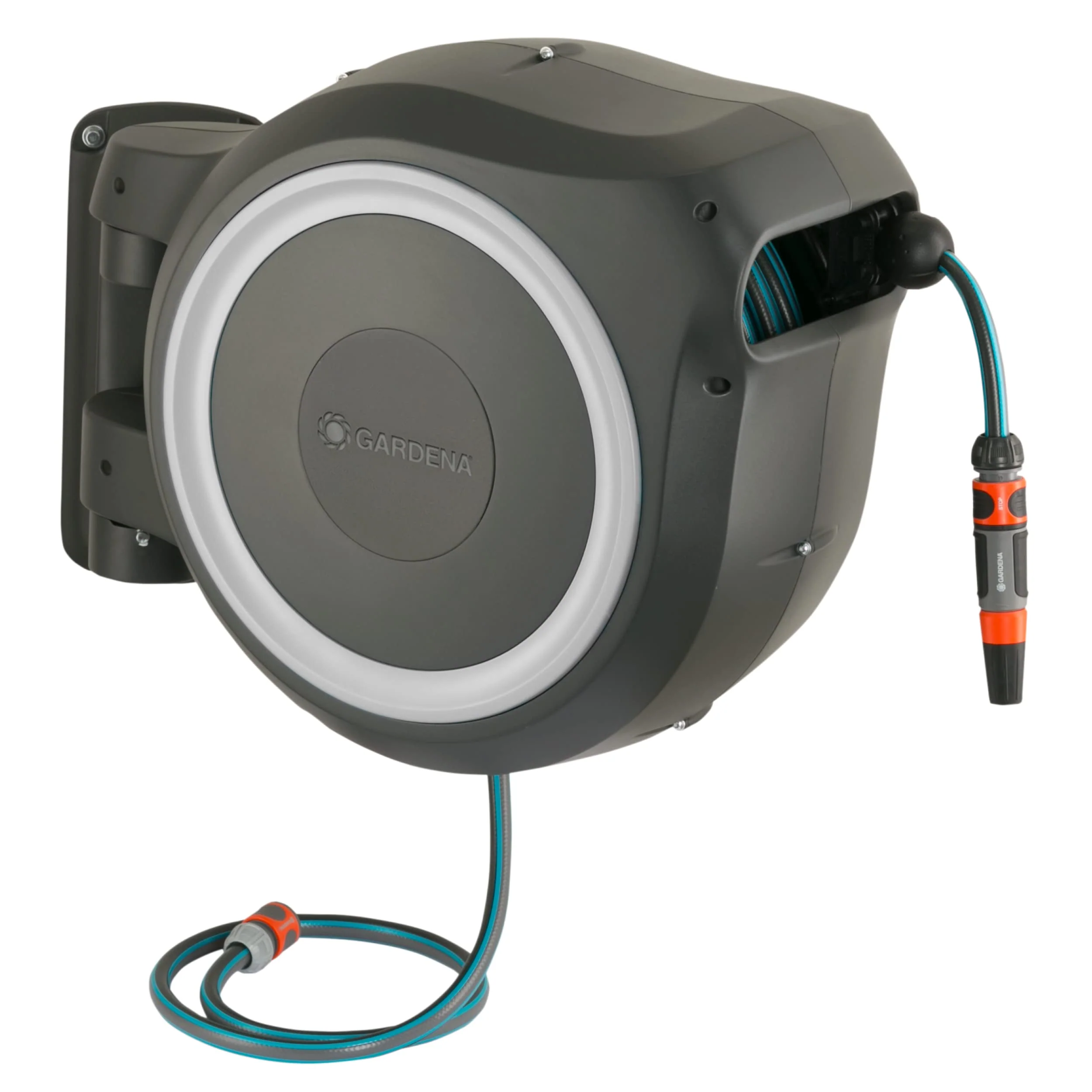 Gardena Cassetta Avvolgitubo da Parete RollUp M/L (bianco) 25 m: Irrigazione flessibile per giardini da medi a grandi, cassetta orientabile, incluso tubo Gardena da 25 m e accessori di montaggio (18622-20)