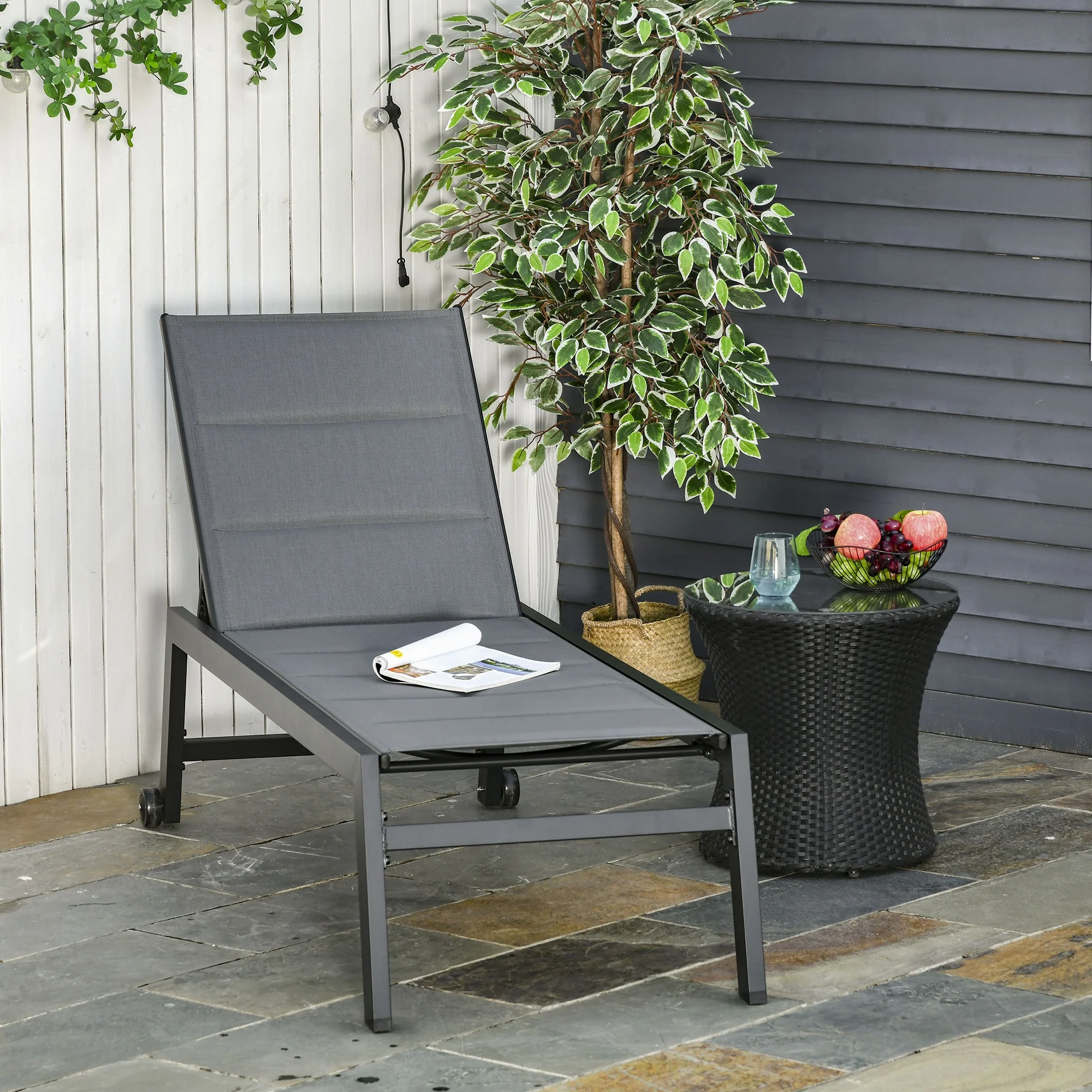 Easycomfort Sdraio da Giardino Reclinabile su 5 Livelli Rivestimento Imbottito, Alluminio e Texteline, 72x168x102cm Grigio