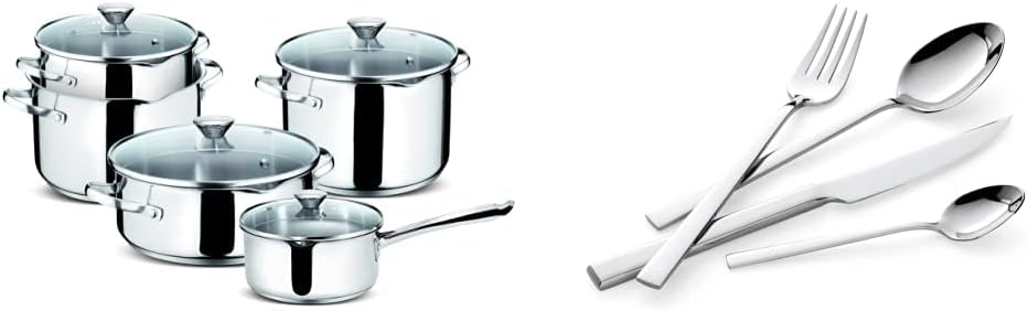 Lagostina Smart Set of Induction, Gas and Oven Cookware in 18/10 Stainless Steel, 9 Pieces, Lagoseal Plus Triple Layer, Cookware Set with 4 Saucepans, 2 Handles, 4 Lids