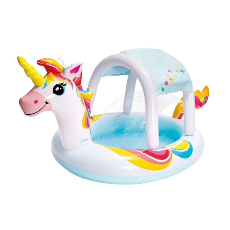 Trade Shop - Piscina Spruzzo Baldacchino Forma Unicorno Gonfiabile 254x132x109cm Bambini