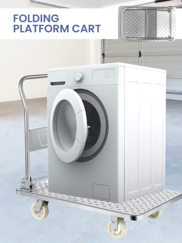 Carrello a piattaforma con ruote. Carriola pieghevole con carico di 400 kg. Carrello con piattaforma manuale, trasporto anticollisione per traslochi, magazzino. Acciaio al titanio. : Amazon.it: Commercio, Industria e Scienza